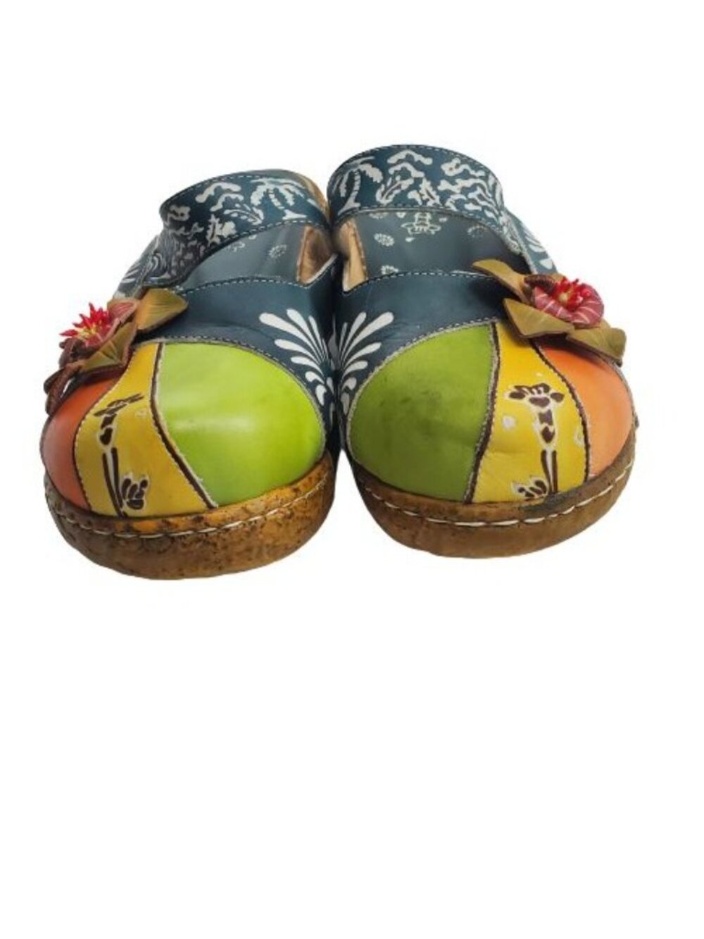 Women's Blue/Multi Flower Slip-On Leather Cut-Out Backless Platform Sandal Sz 41 - Picture 9 of 16
